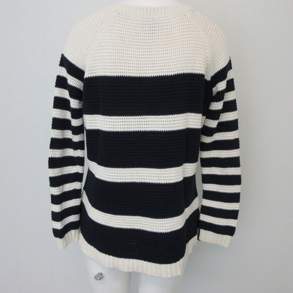 Talbots Womens Pullover Size M Knit Sweater Blue White Stripe Long Sleeve Cotton - Picture 5 of 13